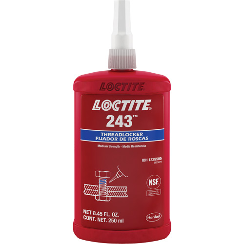 Threadlocker 243 Oil Tolerant, Blue, Medium, 250 ml, Bottle Action Paper