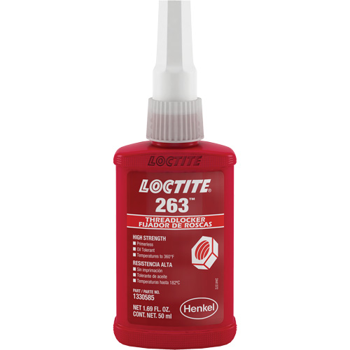 Threadlocker 263 Rapid Cure, Red, High, 50 ml, Bottle Action Paper