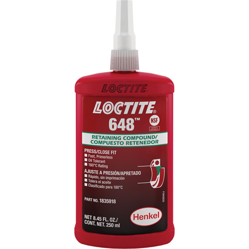Compos&eacute; de retenue Loctite 648, 250 ml, Bouteille, Vert Action Paper