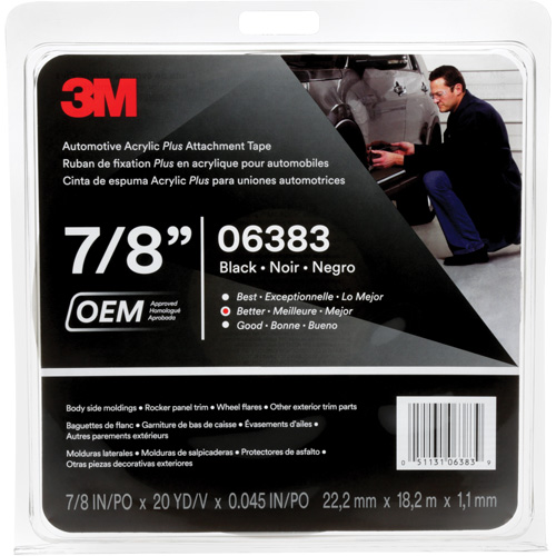 3M Automotive Acrylic Tape, 18 M (60') L x 22 mm (7/8") W, 45 mils, Acrylic Action Paper