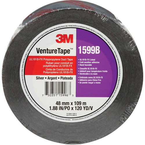 1599B Venture Tape Polypropylene Tape, 3 mils, Silver, 48 mm (2") x 109.7 m (359.9') Action Paper