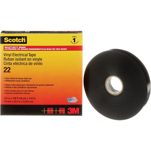 Scotch&reg; Vinyl Electrical Tape, 19 mm (3/4") x 33 m (108'), Black, 10 mils Action Paper