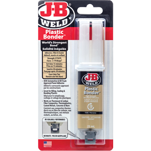 Plastic Bonder Adhesive, 25 ml, Syringe, Two-Part, Tan Action Paper