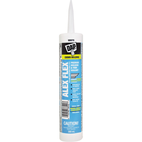 Scellant de silicone, acrylique et latex de qualit&eacute; sup&eacute;rieure pour moulures et garnitures Alex Flex, 300 ml, Cartouche, Blanc Action Paper