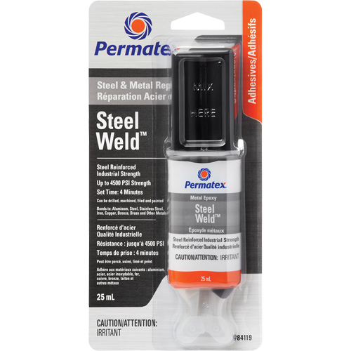 Steel Weld Epoxy, 25 ml, Syringe, Two-Part, Grey Action Paper