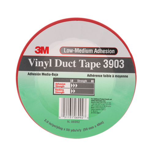 Rubans adh&eacute;sifs en vinyle 3903, 48 mm (2") la x 46 m (151') lo, 6,5 mils, Rouge Action Paper