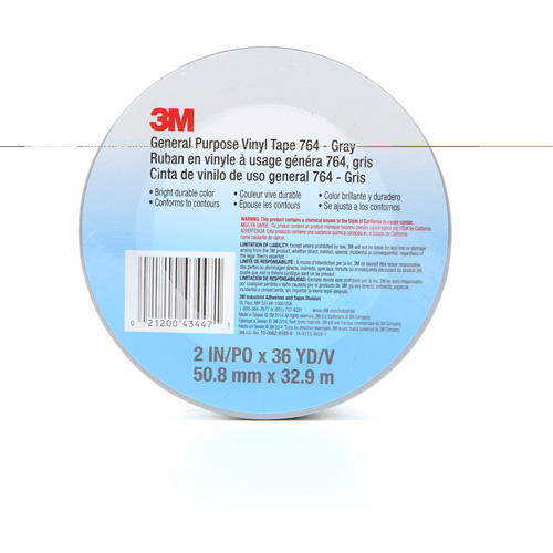 Ruban en vinyle pour travaux g&eacute;n&eacute;raux 764, 50,8 mm (2") la x 32,9 m (108') lo, 5 mils, Gris Action Paper