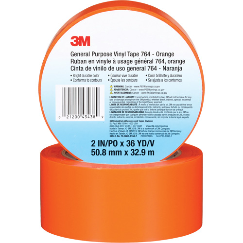 764 General-Purpose Vinyl Tape, 50.8 mm (2") W x 32.9 m (108') L, 5 mils, Orange Action Paper