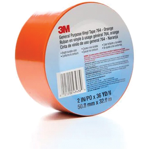 Ruban en vinyle pour travaux g&eacute;n&eacute;raux 764, 50,8 mm (2") la x 32,9 m (108') lo, 5 mils, Orange Action Paper