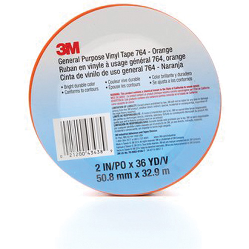 Ruban en vinyle pour travaux g&eacute;n&eacute;raux 764, 50,8 mm (2") la x 32,9 m (108') lo, 5 mils, Orange Action Paper