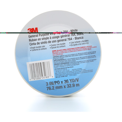 Ruban en vinyle pour travaux g&eacute;n&eacute;raux 764, 76 mm (3") la x 32,9 m (108') lo, 5 mils, Blanc Action Paper