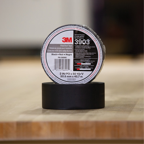 3903 Vinyl Duct Tape, 48 mm (2") W x 45 m (148') L, 6.5 mils, Black Action Paper