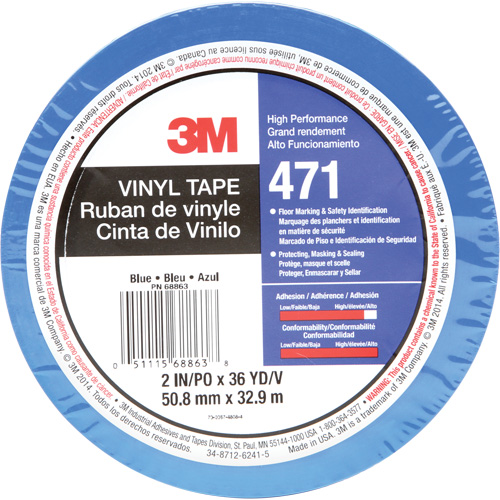 Ruban en vinyle 471, 50,8 mm (2") la x 32,9 m (108') lo, 5,2 mils, Bleu Action Paper