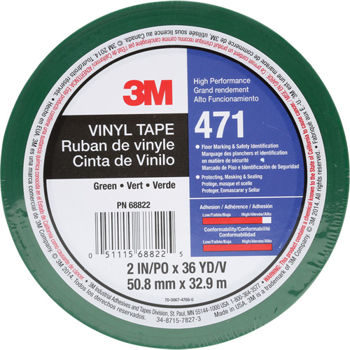 Ruban en vinyle 471, 50,8 mm (2") la x 32,9 m (108') lo, 5,2 mils, Vert Action Paper