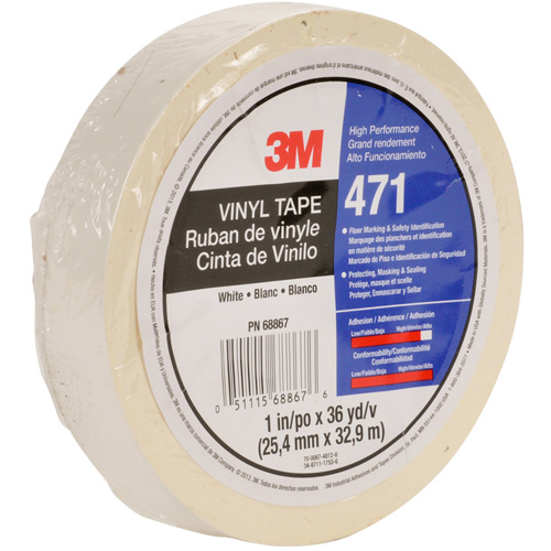 Ruban en vinyle 471, 12 mm (1/2") la x 32,9 m (108') lo, 5,3 mils, Blanc Action Paper