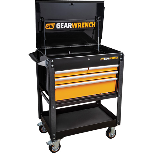 Utility Cart, 4 Drawers, 33" L x 21" W x 42" H, Black/Orange Action Paper