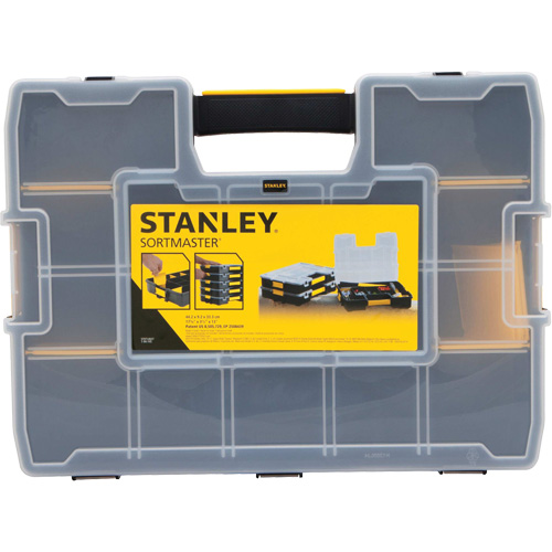 SortMaster&reg; Stackable Small Parts Organizer, 17-3/8" W x 13" D x 3-1/2" H, Black Action Paper