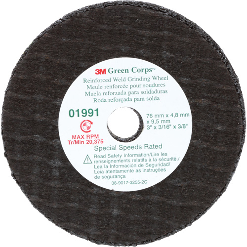Green Corps Cut-Off Wheel, 3" x 0.188", 3/8" Arbor, Type 1, Aluminum Oxide, 35000 RPM Action Paper
