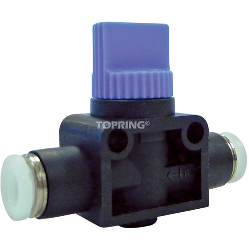 2-Way Straight Union Miniature Hand Valve, 1/4" NPT Air Inlet, 1/4" NPT Outlet, 150 PSI Action Paper