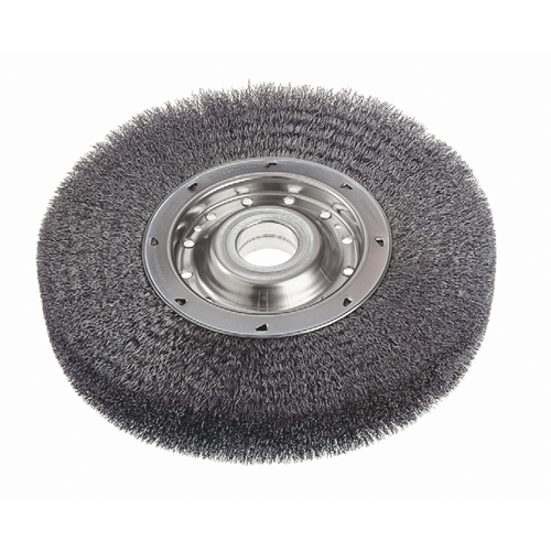 Crimped Wire Wheel Brushes - Wide Face, 6" Dia., 0.0118" Fill, 2" Arbor Action Paper
