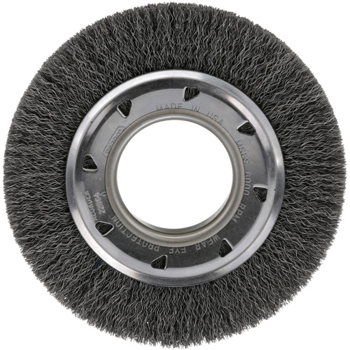 Crimped Wire Wheel Brush - Medium Face, 4-1/4" Dia., 0.012 Fill, 2" Arbor Action Paper