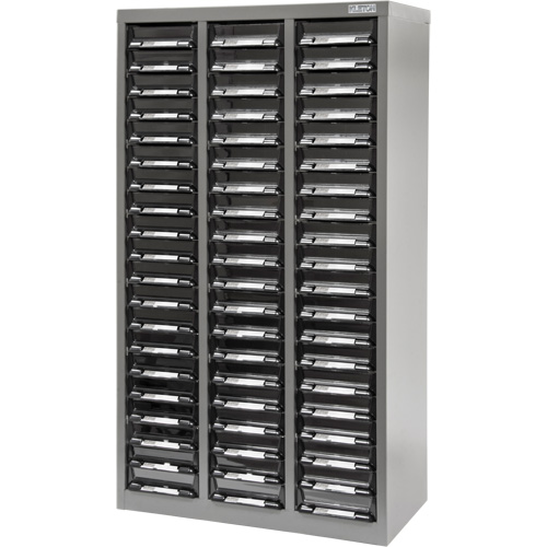 KPC-300 Parts Cabinet, Galvanized Steel, 60 Drawers, 21-3/10" x 10-2/5" x 36-9/10", Grey Action Paper
