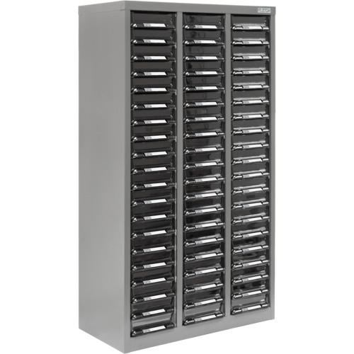 KPC-300 Parts Cabinet, Galvanized Steel, 60 Drawers, 21-3/10" x 10-2/5" x 36-9/10", Grey Action Paper