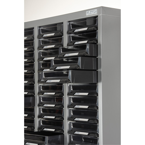 KPC-300 Parts Cabinet, Galvanized Steel, 60 Drawers, 21-3/10" x 10-2/5" x 36-9/10", Grey Action Paper
