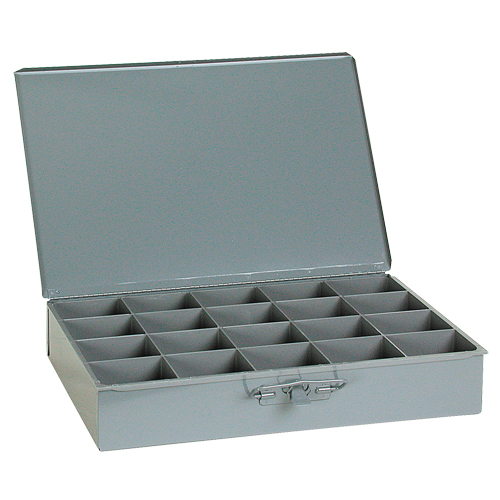 Compartment Scoop Boxes, Steel, 20 Slots, 18" W x 12" D x 3" H, Grey Action Paper