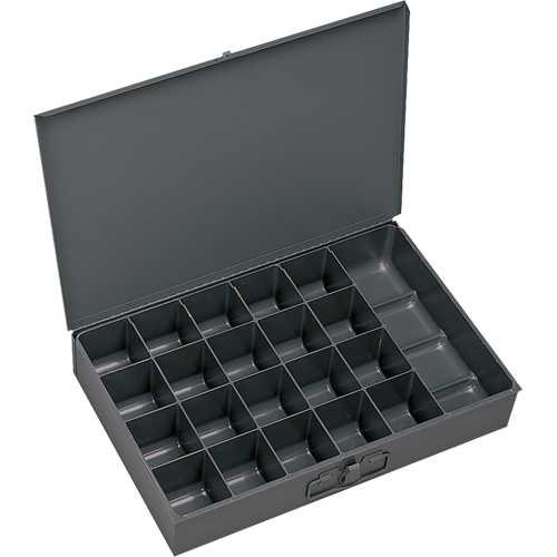 Compartment Scoop Boxes, Steel, 21 Slots, 18" W x 12" D x 3" H, Grey Action Paper