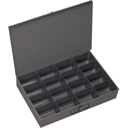 Compartment Scoop Boxes, Steel, 16 Slots, 13-3/8" W x 9-1/4" D x 2" H, Grey Action Paper
