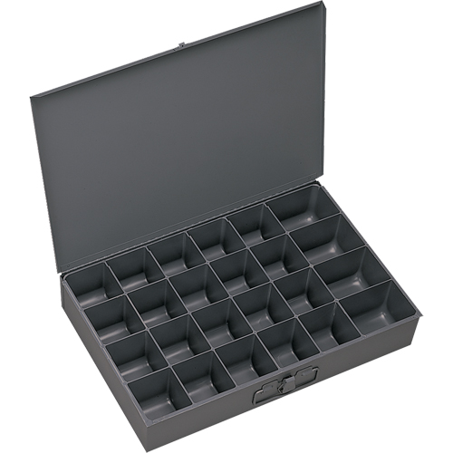 Compartment Scoop Boxes, Steel, 24 Slots, 13-3/8" W x 9-1/4" D x 2" H, Grey Action Paper