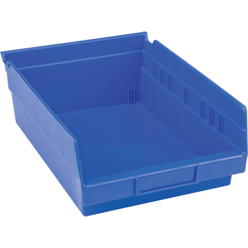 Plastic Shelf Bins, 8-3/8" W x 4" H x 11-5/8" D, Blue, 15 lbs. Capacity Action Paper