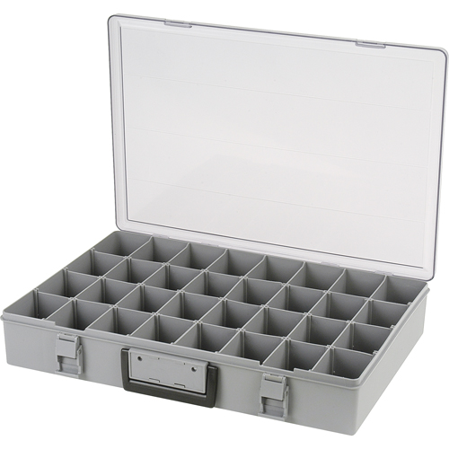 Compartment Case, Plastic, 32 Slots, 18-1/2" W x 13" D x 3" H, Grey Action Paper