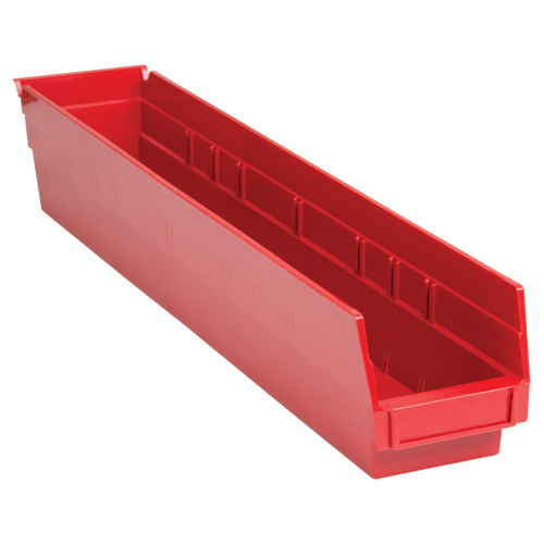 Shelf Bins, 4-1/8" W x 4" H x 23-5/8" D, Red, 50 lbs. Capacity Action Paper