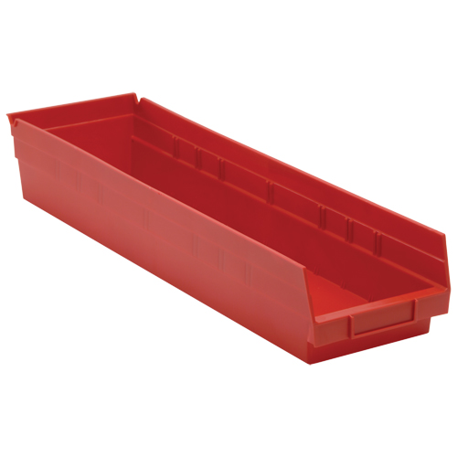 Bacs de rangement pour tablettes, 6-5/8" la x 4" H x 23-5/8" p, Rouge, Capacit&eacute; 50 lb Action Paper