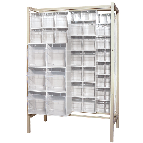 Free-Standing Tip-Out Bins Slider System, 51-1/4" W x 26" D x 77" H, 101 Drawers Action Paper
