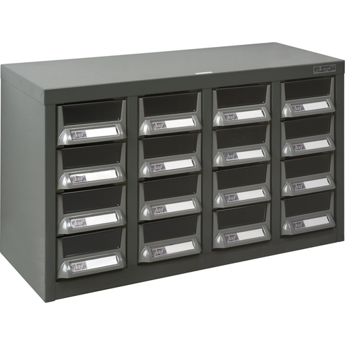 KPC-400 Parts Cabinet, Galvanized Steel, 16 Drawers, 23-1/10" x 8-7/10" x 13-4/5", Grey Action Paper