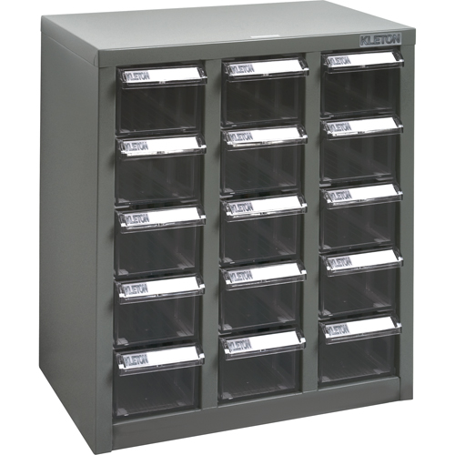 KPC-500 Parts Cabinet, Steel, 15 Drawers, 14" x 8-2/3" x 16-1/3", Grey Action Paper