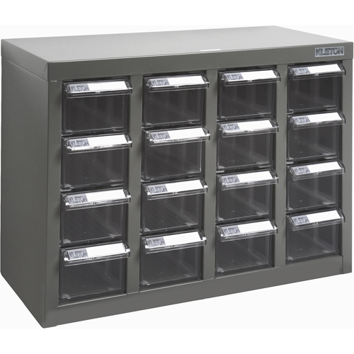 KPC-500 Parts Cabinet, Galvanized Steel, 16 Drawers, 18-3/10" x 8-7/10" x 13-4/5", Grey Action Paper