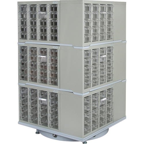 Heavy-Duty Industrial Carousel Drawer Cabinet, Steel, 240 Drawers, 27" W x 27" D x 48" H, Grey Action Paper