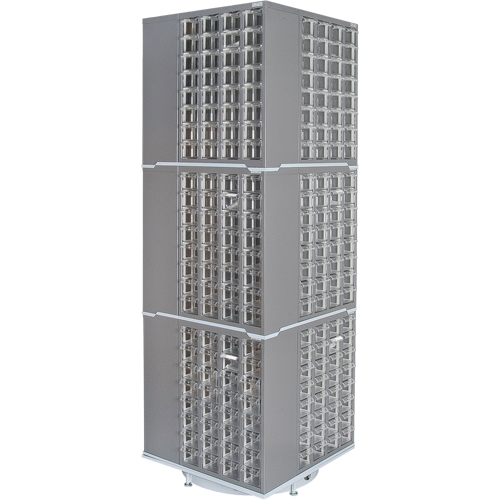 Heavy-Duty Industrial Carousel Drawer Cabinet, Steel, 384 Drawers, 27" W x 27" D x 80" H, Grey Action Paper