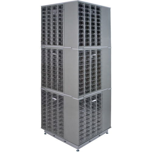 Heavy-Duty Industrial Carousel Drawer Cabinet, Steel, 480 Drawers, 27" W x 27" D x 80" H, Grey Action Paper