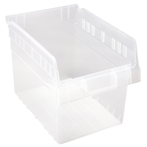 Store-Max Shelf Bins, 8-3/8" W x 8" H x 11-5/8" D, Clear, 44 lbs. Capacity Action Paper