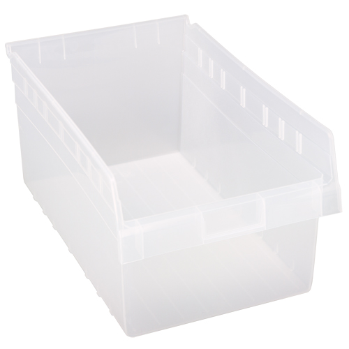 Store-Max Shelf Bins, 11-1/8" W x 8" H x 17-7/8" D, Clear, 56 lbs. Capacity Action Paper