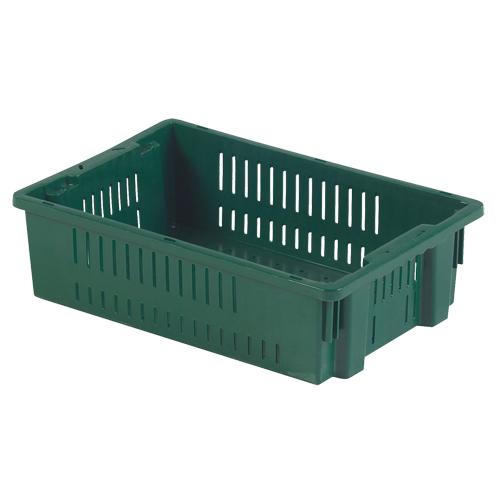 Agricultural Plastic Stack-N-Nest Container, 13.1" x 19.7" x 5.6", Green Action Paper