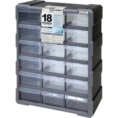 Drawer Cabinet, Plastic, 18 Drawers, 15" x 6-1/4" x 18-3/4", Black Action Paper
