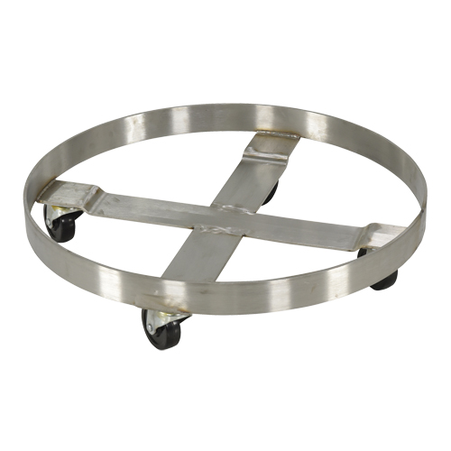 Drum Dollies, Stainless Steel, 800 lbs. Capacity, 23-1/4" Diameter, Rubber Casters Action Paper