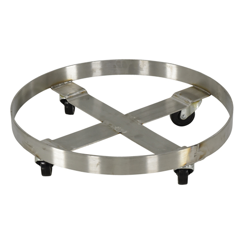 Drum Dollies, Stainless Steel, 800 lbs. Capacity, 23-1/4" Diameter, Rubber Casters Action Paper