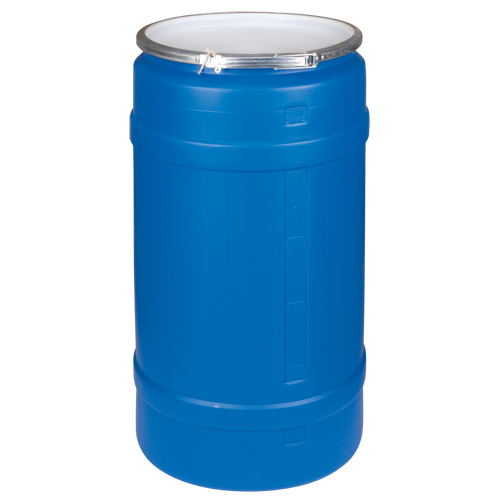 Barils en poly&eacute;thyl&egrave;ne, 30 gal. US (25 gal. imp.), Dessus ouvert, Bleu Action Paper
